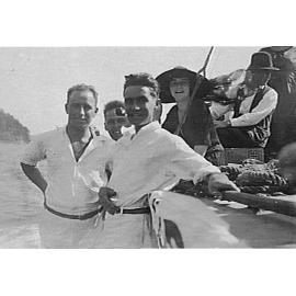Members of Manly Surf Club on boat on Cowan Creek, c 1920