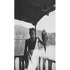 Dick Grushalpe of Manly Surf Club holding a large fish, Cowan Creek