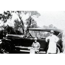 Charles and Adelaide Notting with their hire car at Newport