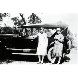 Adelaide Notting, (right), and another with hire car at Newport