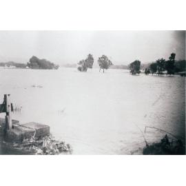 View of Manly Lagoon in flood from the old tramway bridge