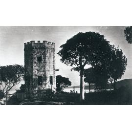 The stone tower of Manlys Camera Obscura below Dalley's Castle