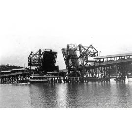 The first vessel to pass through the Spit Bridge opening span