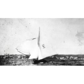 Manly sailing boat "Quid" on North Harbour, c 1930