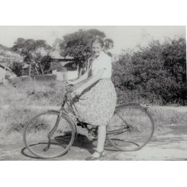 Miss Goss on bicycle, Harbord