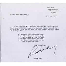 Letter from Roald Dahl