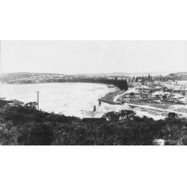 Elevated view south from Queenscliff, showing sweeping views of Manly Beach, c1920s