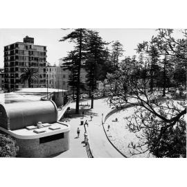 South end of Manly Beach, with a view across the Manly Surf Pavilion roof, Manly, 1988