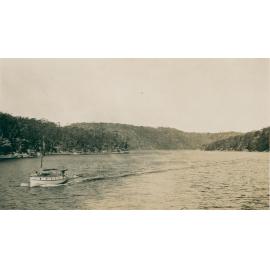 A boat with dinghy on Middle Harbour, possibly close to The Spit, 1926