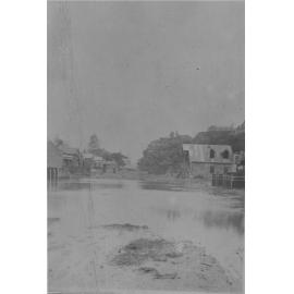 Flooded street with houses, Manly Floods (?), c1880