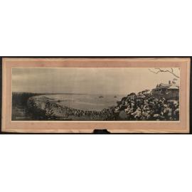 Panoramic view of Manly Beach during the world's first surf carnival, Manly, 25 January 1908