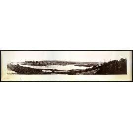Panoramic view over Manly Lagoon, showing the construction of Aitken Avenue, Manly, c1929