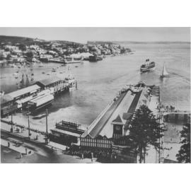 View facing south, showing Manly Wharf, Manly Fun Pier, a Manly Beach Steamer and boats, Manly, c1930s