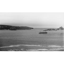 Ferry approaching North Head with smoke pouring from its funnel, Manly, c1915