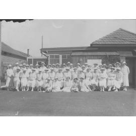 Group portrait of the Manly Women's Bowling Club outside their clubhouse in Quirk Road, Balgowlah, c1940s