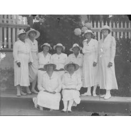 Group portrait of the Manly Women's Bowling Club, location unknown, c1930s