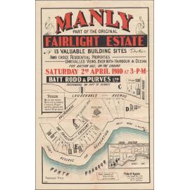 Part of original Fairlight Estate, Manly, 1910: Subdivision Plan