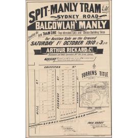 Spit-Manly Tram Estate, Balgowlah, Manly, 1 October 1910: Subdivision Plan