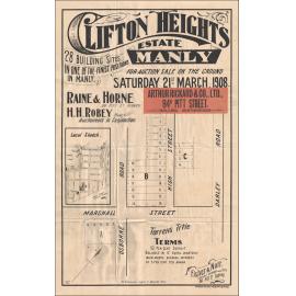 Clifton Heights Estate, Manly, 21 March 1908: Subdivision Plan