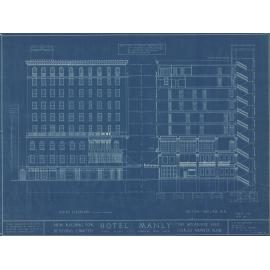 Hotel Manly technical drawing blueprints 1923, South Elevation, 3 of 9