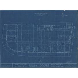 Hotel Manly technical drawing blueprints 1923, Mezzanine Floor Plan, 6 of 9