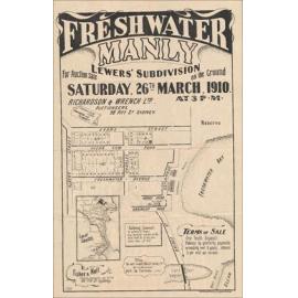 Lewers' Subdivision Plan of Freshwater, Manly, 1910