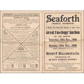 Seaforth, Middle Harbour, 1906: Subdivision Plan Auction Program