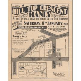 Hilltop Crescent, Manly, 1910: Subdivision Plan