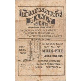 Thorntons Paddock Estate, Manly, 1884: Subdivision Plan