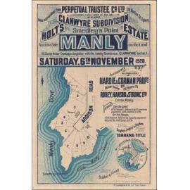 Holt's Estate, Clanwyre Subdivision Plan, Manly, 1920