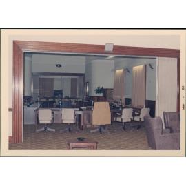 View through door arch of the interior of the Manly Council Chambers, Belgrave Street, Manly, May 1966