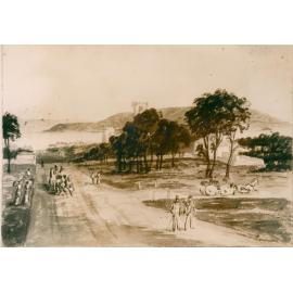 Sebastopol Street and view of the ocean from Fairview, Manly, c1855