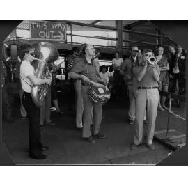 Jazz musician James Morrison on the tuba, left, during the Manly Jazz Festival, Manly Wharf, Manly, 1982