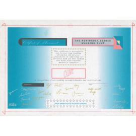 Certificate of Achievement The Peninsula Ladies Walking Club