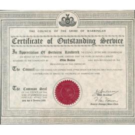 Certificate of Outstanding Service from the Council of the Shire of Warringah
