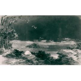 Ship going through heads with steamship in Manly Cove, Manly, c1860s