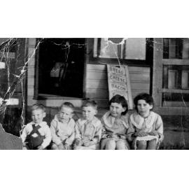 Five of the Randell children outside Randell's store Freshwater