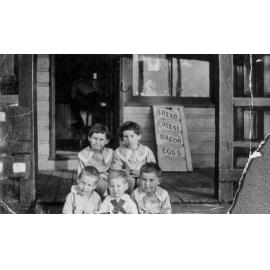 The five eldest Randell Children outside Randell's store, Freshwater
