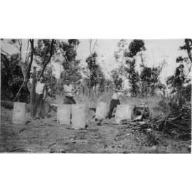 Joe, Herb and Dick Waldon chopping wood, Terrey Hills