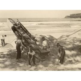 Barber-Green elevator and work crews at North Steyne, Manly, 14th September 1932