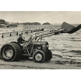 Beach rake, Little Manly beach, Manly, c1950s