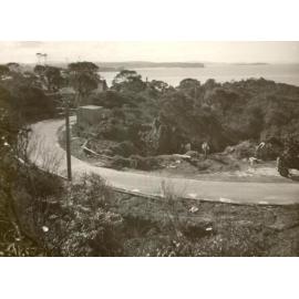 Bower Street tip, view north at bend, Manly, August 1950