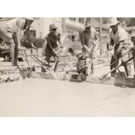 Concreting and levelling with workcrews, Sydney Road, Manly, February 1950