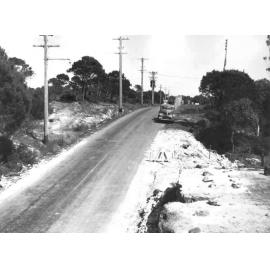 Car in Frenchs Forest Road, Seaforth, 7th October 1949
