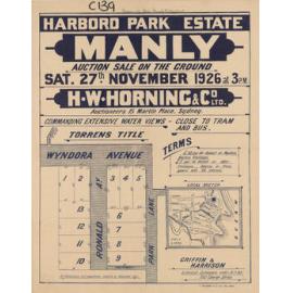 Harbord Park Estate, Freshwater, 1926: Subdivision Plan