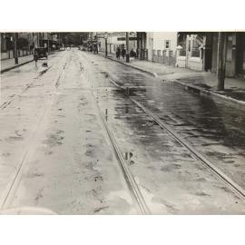 Pittwater Road, with furniture shop and tramways, Manly, 27th April 1940
