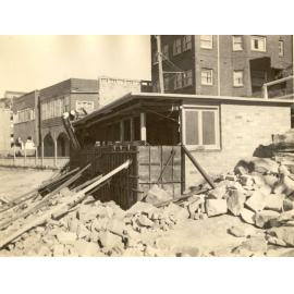 Restoration of Fairy Bower boatshed after storm damage, Manly, 1955