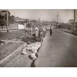 Road work crew on Balgowlah Road between Suwarrow and Daintrey St, Fairlight, June 1952
