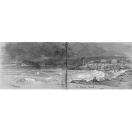 Panoramic view of Manly Beach, Manly, by JV Hall, 1869