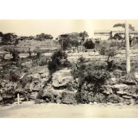 Gardens and stone walls and surrounds adjacent to road, c1940s